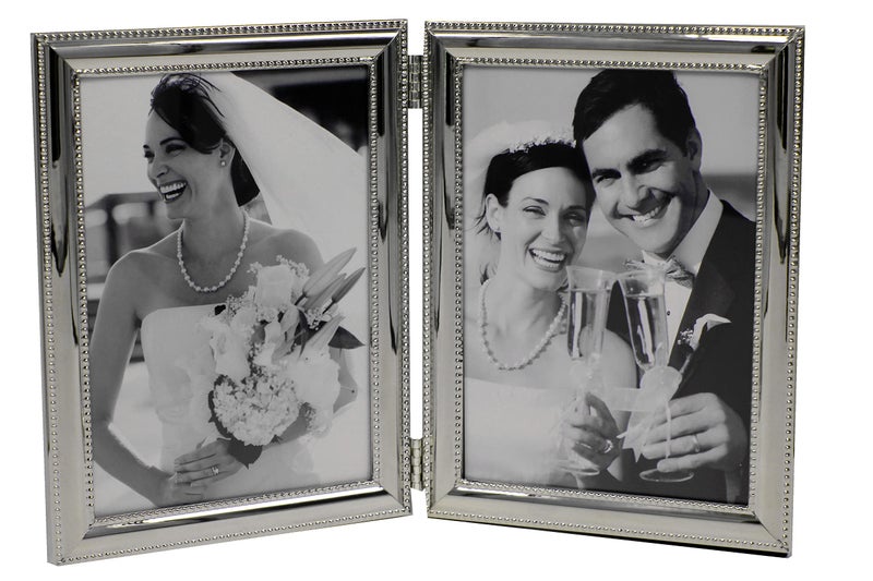 LEADEX Bead Border Double Sides Picture Frames,Folding Photo Frame,Home Office DÃ©cor Or Gift Item (Silver, Vertical Double 5 by 7) - Image 1